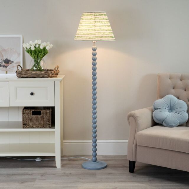 ValueLights Bobbins Powder Blue Floor Lamp with Tapered Fabric Pleated Shade with LED Bulb in Pale Pink - image 1