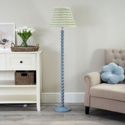 ValueLights Bobbins Powder Blue Floor Lamp with Tapered Fabric Pleated Shade with LED Bulb in Pale Pink - thumbnail 5