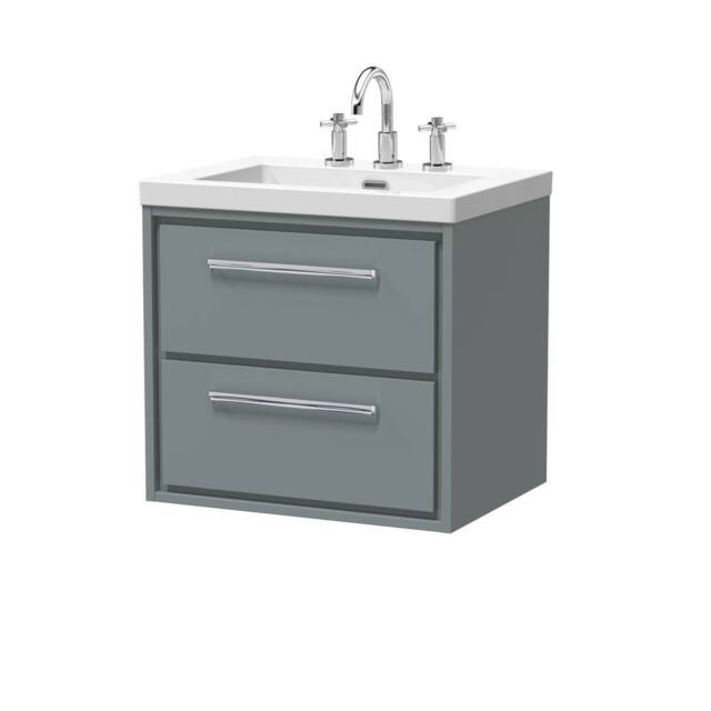 Balterley Bathroom 2 Soft Close Drawer Wall Hung Fireclay Basin, Grey, 600mm in Grey - image 1