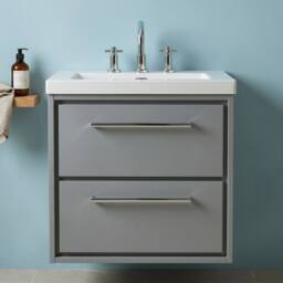 Balterley Bathroom 2 Soft Close Drawer Wall Hung Fireclay Basin, Grey, 600mm in Grey - thumbnail 3