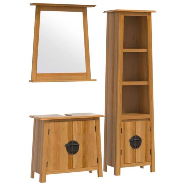 Berkfield Home 3 Piece Bathroom Furniture Set Solid Wood Pine in Brown - image 1