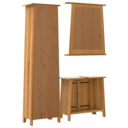 Berkfield Home 3 Piece Bathroom Furniture Set Solid Wood Pine in Brown - thumbnail 7