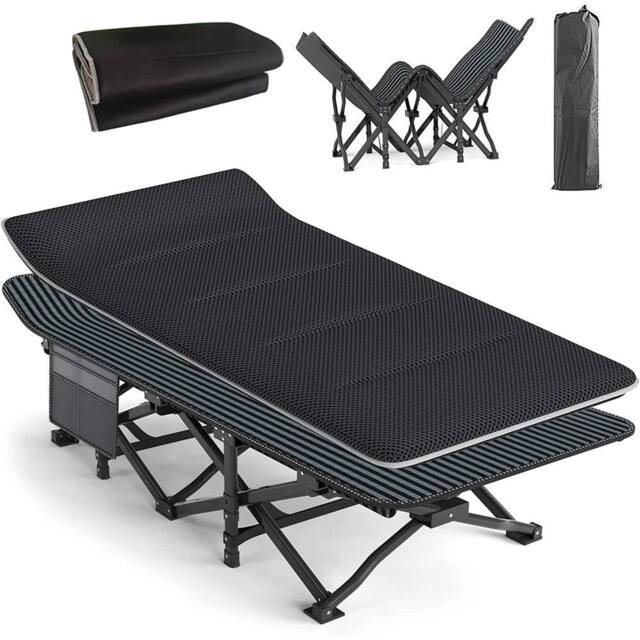 FORGEVIO Adult Camping Cot Bed With Cushion Portable Travel Sleeping Bed in Black - image 1