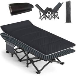 FORGEVIO Adult Camping Cot Bed With Cushion Portable Travel Sleeping Bed in Black
