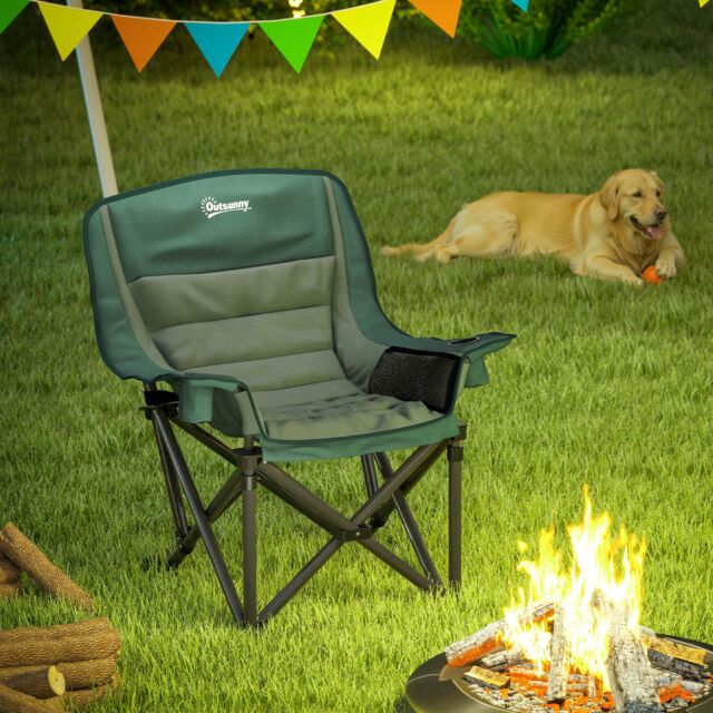 OUTSUNNY Camping Chair for Adults, Padded Folding Chair in Green - image 1