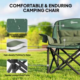 OUTSUNNY Camping Chair for Adults, Padded Folding Chair in Green - thumbnail 4