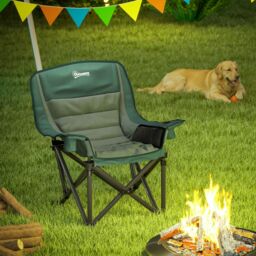 OUTSUNNY Camping Chair for Adults, Padded Folding Chair in Green - thumbnail 1