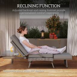 OUTSUNNY Foldable Rattan Garden Recliner Chair w/ Cushion, Footrest in Light Grey - thumbnail 4