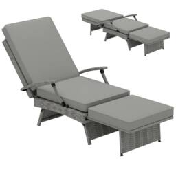 OUTSUNNY Foldable Rattan Garden Recliner Chair w/ Cushion, Footrest in Light Grey - thumbnail 2