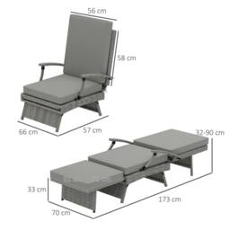 OUTSUNNY Foldable Rattan Garden Recliner Chair w/ Cushion, Footrest in Light Grey - thumbnail 3