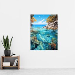 "Artery8 Serene Coral Reef Bay Artwork Scenic Turquoise Seascape Extra Large XL Unframed Wall Art Poster Print - Size: W24"" x H32""" - thumbnail 4