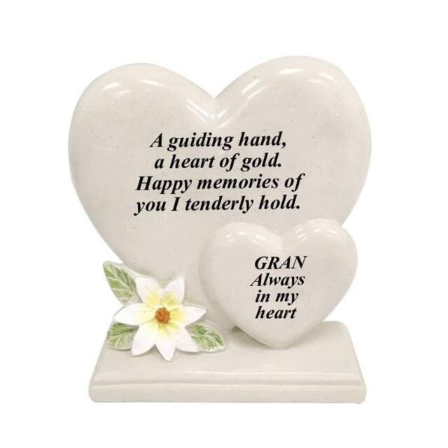 David Fischhoff Graveside Memorial White Lily Double Heart Plaque - Gran in Cream - image 1
