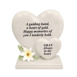 David Fischhoff Graveside Memorial White Lily Double Heart Plaque - Gran in Cream - thumbnail 1