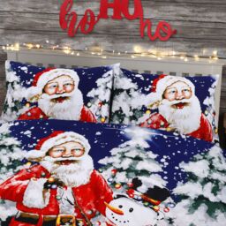 Velosso Santa Xmas Lights Cotton Rich Printed Duvet Cover & Pillow in Red - Size: Double - thumbnail 2