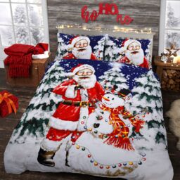 Velosso Santa Xmas Lights Cotton Rich Printed Duvet Cover & Pillow in Red - Size: Double - thumbnail 1