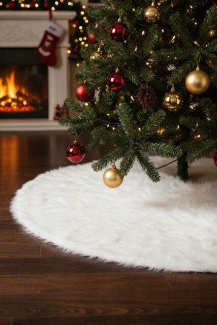 Living and Home D122cm Snow White Plush Christmas Tree Skirt for Holiday Decoration - image 1