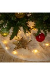 Living and Home D122cm Snow White Plush Christmas Tree Skirt for Holiday Decoration - thumbnail 4