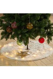 Living and Home D122cm Snow White Plush Christmas Tree Skirt for Holiday Decoration - thumbnail 3