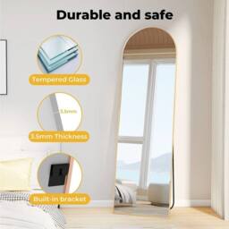 VOGREX 165cm Arched Full Length Floor Mirror Golden Free Standing Frame in Gold - thumbnail 3