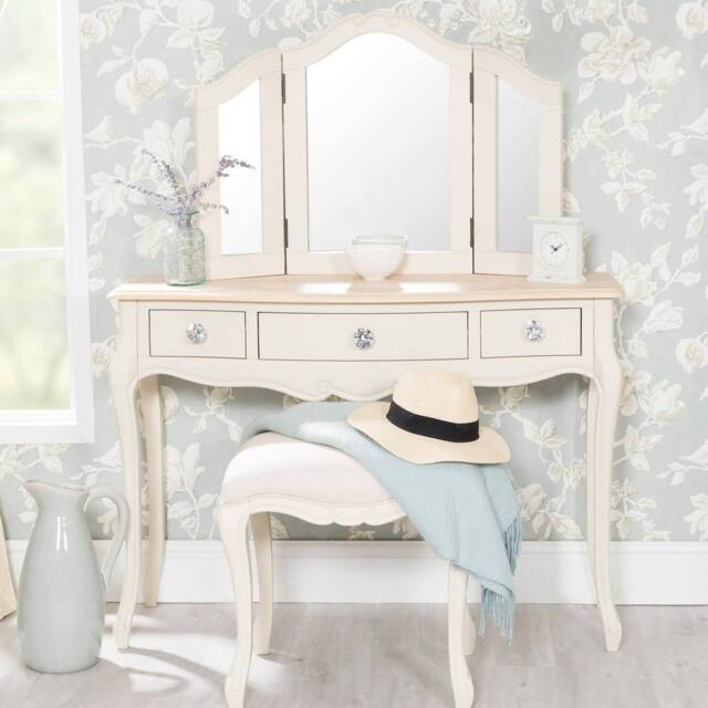 Statement Furniture Juliette Dressing Table Set with Crystal Handles (with Stool & Mirror) in Ivory - image 1