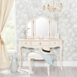 Statement Furniture Juliette Dressing Table Set with Crystal Handles (with Stool & Mirror) in Ivory - thumbnail 4