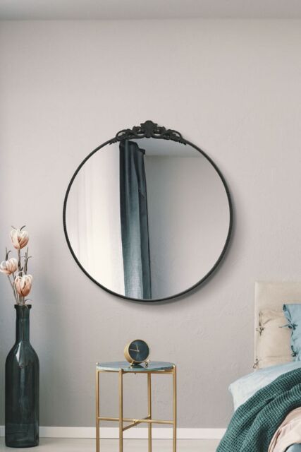"MirrorOutlet Black Metal Framed Round Decorative Wall Mirror 39"" X 39"" (100x100CM) - Size: 1 Pack" - image 1