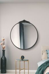 "MirrorOutlet Black Metal Framed Round Decorative Wall Mirror 39"" X 39"" (100x100CM) - Size: 1 Pack" - thumbnail 1