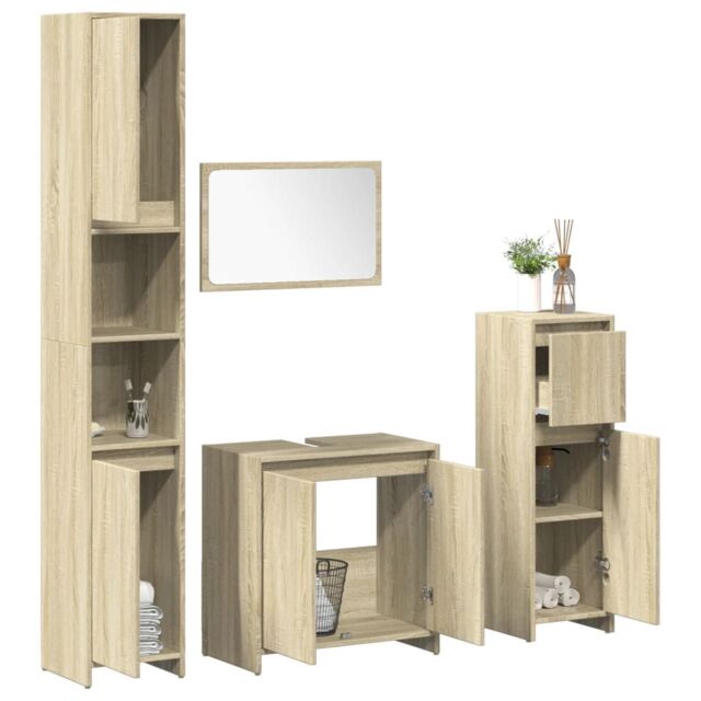 Berkfield Home 4 Piece Bathroom Furniture Set Sonoma Oak Engineered Wood in Brown - image 1