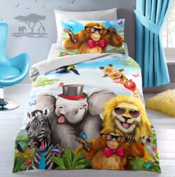Velosso Selfie Animal Cotton Rich Printed Duvet Cover & Pillowcase in Red - Size: Single