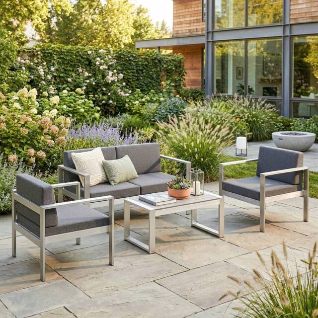 OUTSUNNY 4 Seater Aluminium Garden Furniture Sofa Set with Olefin Cushions in Dark Grey - image 1