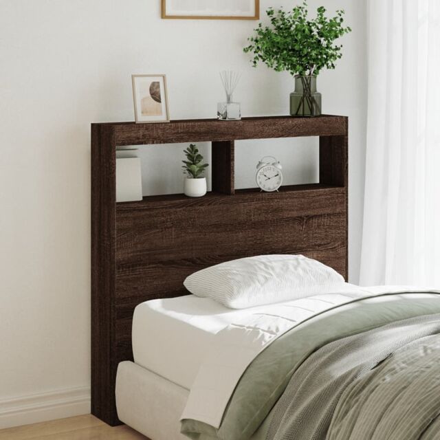 Berkfield Home Headboard Cabinet with LED Brown Oak 100x17x102 cm - Size: 100 x 17 x 102 cm