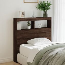 Berkfield Home Headboard Cabinet with LED Brown Oak 100x17x102 cm - Size: 100 x 17 x 102 cm - thumbnail 1