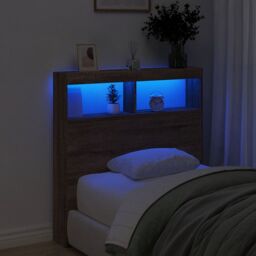 Berkfield Home Headboard Cabinet with LED Brown Oak 100x17x102 cm - Size: 100 x 17 x 102 cm - thumbnail 4