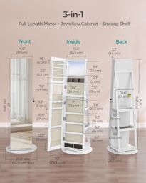 SONGMICS LED Swivel Mirror Jewellery Cabinet with Lockable Storage in Beige - thumbnail 2