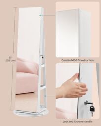 SONGMICS LED Swivel Mirror Jewellery Cabinet with Lockable Storage in Beige - thumbnail 7