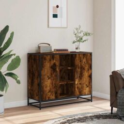 Berkfield Home Sideboard Smoked Oak 92x35x76 cm Engineered Wood in Brown - Size: 92 x 35 x 76 cm - thumbnail 3