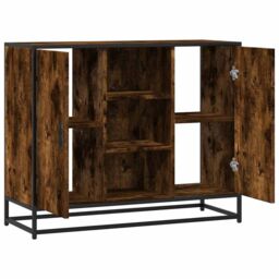 Berkfield Home Sideboard Smoked Oak 92x35x76 cm Engineered Wood in Brown - Size: 92 x 35 x 76 cm - thumbnail 1