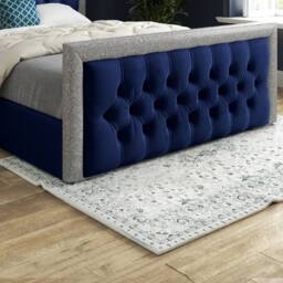 Casani Thorne Glitter Border Upholstered Blue Soft Velvet Designer Bed Frame - Size: Small Single - thumbnail 7