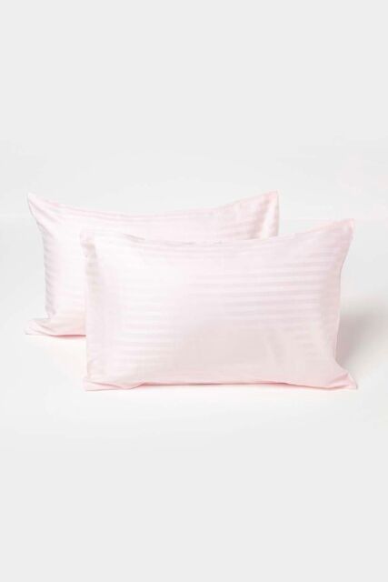 Homescapes Cotton Stripe Kids Pillowcases 40 x 60 cm 330 Thread Count, 2 Pack in Pink - image 1