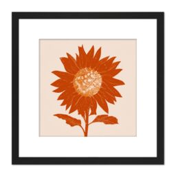 Artery8 Single Orange Sunflower Earth Toned Warm Painting Square Wooden Framed Wall Art Print Picture 8X8 Inch in Black - thumbnail 1