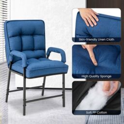 Costway Modern Accent Chair Linen Fabric Upholstered Single Sofa Chair w/Ottoman in Blue - thumbnail 6