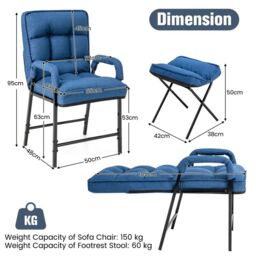 Costway Modern Accent Chair Linen Fabric Upholstered Single Sofa Chair w/Ottoman in Blue - thumbnail 2