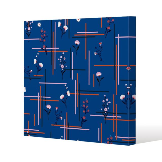 Benjamin Tate Design Flowers with check grid for fashion (Canvas Print) / 90 x 90 x 4cm in Natural - Size: 90 x 90 x 4 cm - image 1