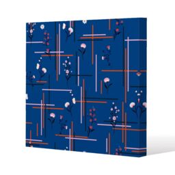 Benjamin Tate Design Flowers with check grid for fashion (Canvas Print) / 90 x 90 x 4cm in Natural - Size: 90 x 90 x 4 cm - thumbnail 1