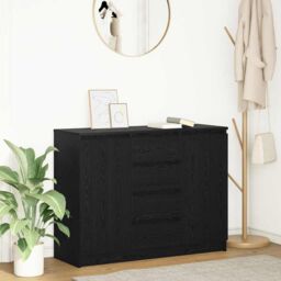 Berkfield Home Sideboard with Drawers Black Oak 100.5x35x76 cm Engineered Wood - thumbnail 1