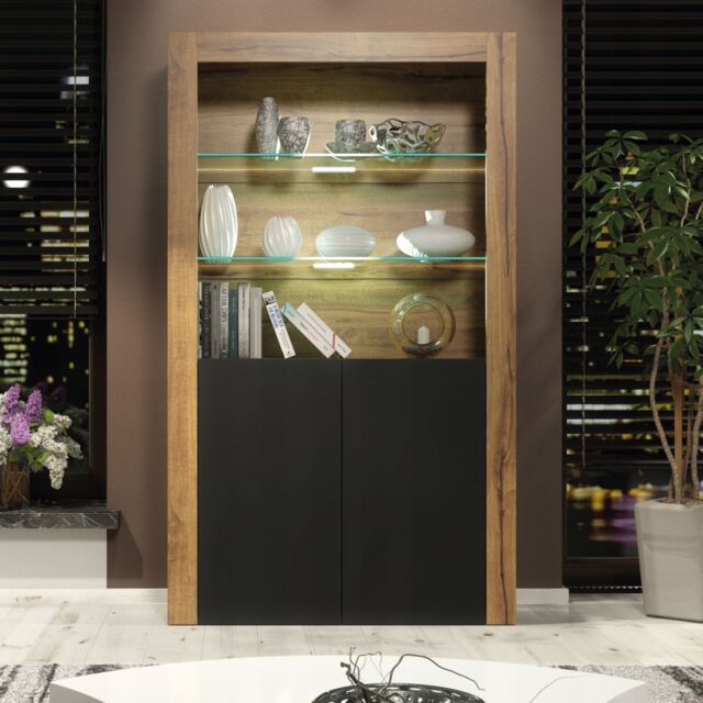 Creative Furniture Spectrum Display Cabinet 170cm with Glass Shelves & LED Lights in Brown - image 1