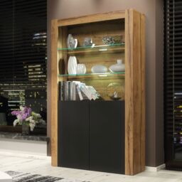 Creative Furniture Spectrum Display Cabinet 170cm with Glass Shelves & LED Lights in Brown - thumbnail 2
