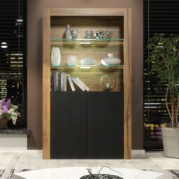 Creative Furniture Spectrum Display Cabinet 170cm with Glass Shelves & LED Lights in Brown - thumbnail 1