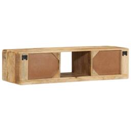 Berkfield Home Wall-mounted TV Cabinet 100x32x25 cm Solid Wood Rough Mango in Brown - Size: 100 x 32 x 25 cm - thumbnail 4