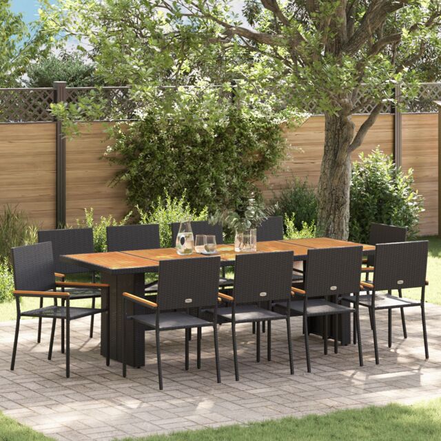 Berkfield Home 11 Piece Garden Dining Set Black Poly Rattan - image 1